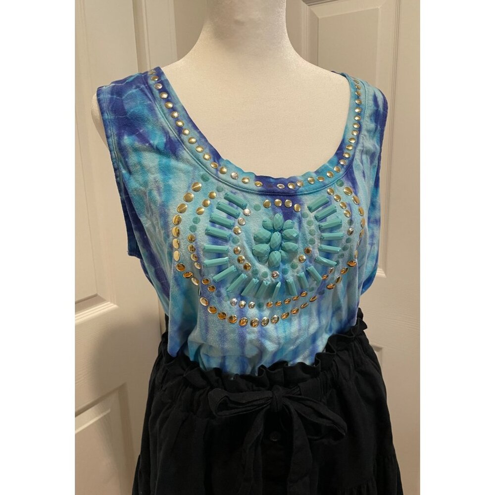 Roamans Womens Beaded Tank Top Large Hippie Boho Artsy Festival Indie‎ Concert